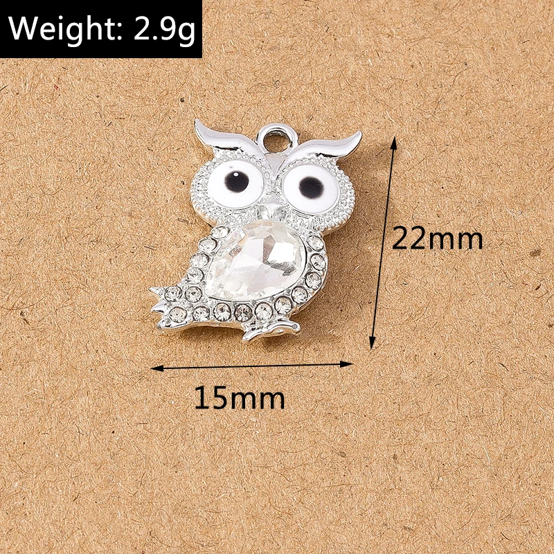 10pcs 22*15mm Crystal Owl Charms Pendant DIY Necklace Earrings Bracelet Jewelry Making Accessories Supplies