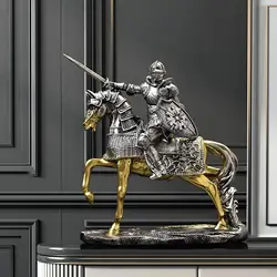 Knight Horse Statue Retro Art Piece Resin Decorative Figurine Tabletop Ornament for Shelf Entryway Bedroom Entrance Living Room