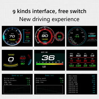 OBD2 Araç HUD F9 OBD Baş Üstü Ekranı Otomatik Akıllı Araç Dahili Bilgisayar Göstergesi Dijital Hız Göstergesi Sıcaklık Motor Devri Alarmı 10 best sales Obd devir - №2
