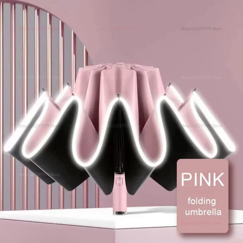 10 Bone Black Glue Fully Automatic Umbrella With Thick And Durable Keel Three Fold Umbrella UV Resistant Folding Umbrella