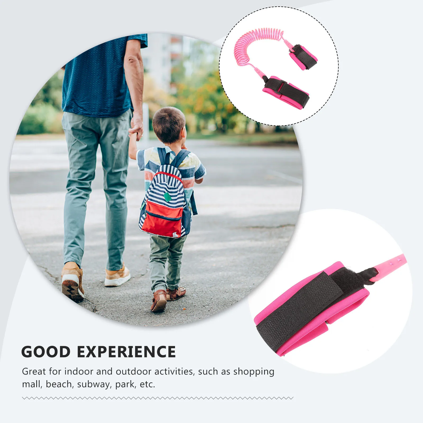 2.5m Kids Traction Rope Elastic Anti-Lost Safety Wristband Bracelet Harness Belt for Outdoor Activities Travel Trip Pink Size M