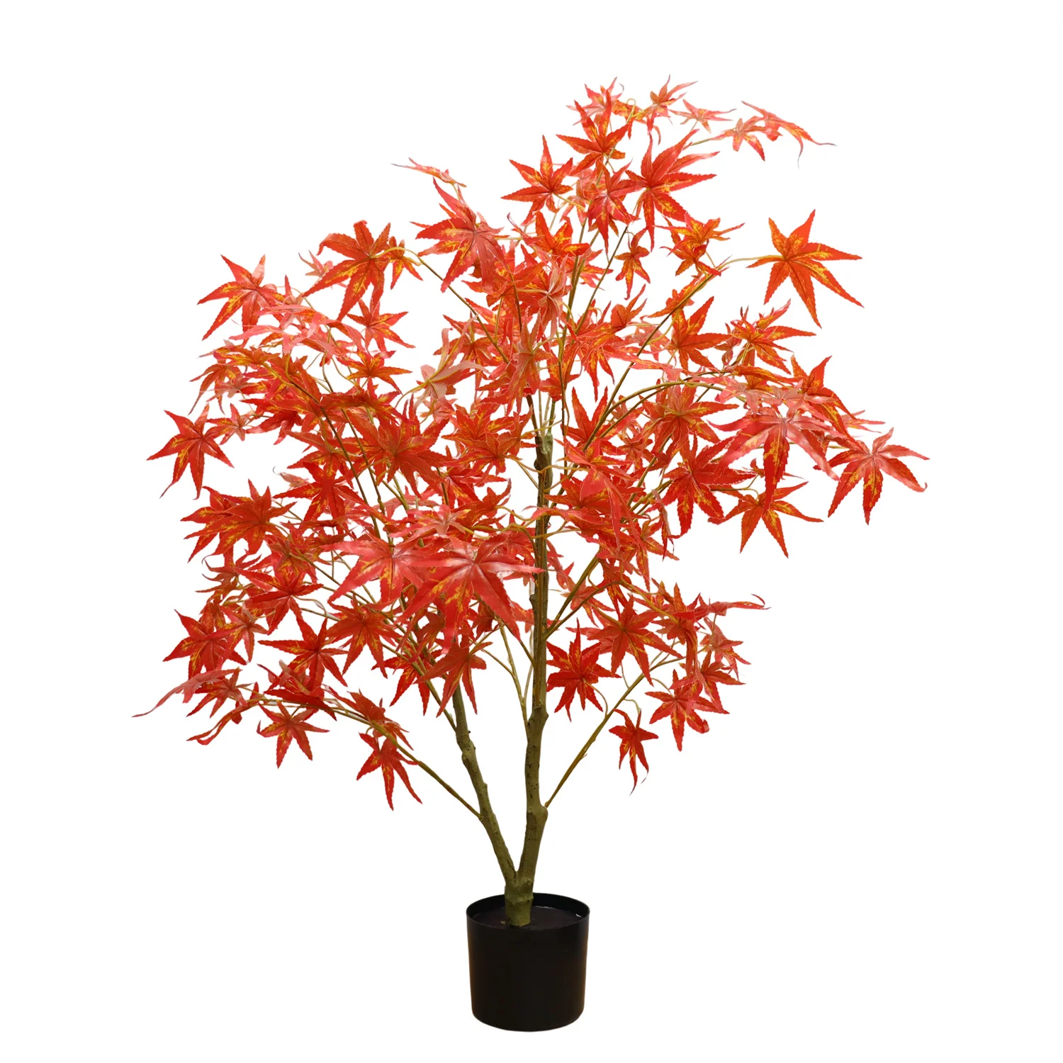 Autumn Maple Artificial Fall Tree In Plastic Pot, 3.9ft/4.9ft/5.9ft Faux Red Maple Leaves Silk Maple Tree For Party Decoration