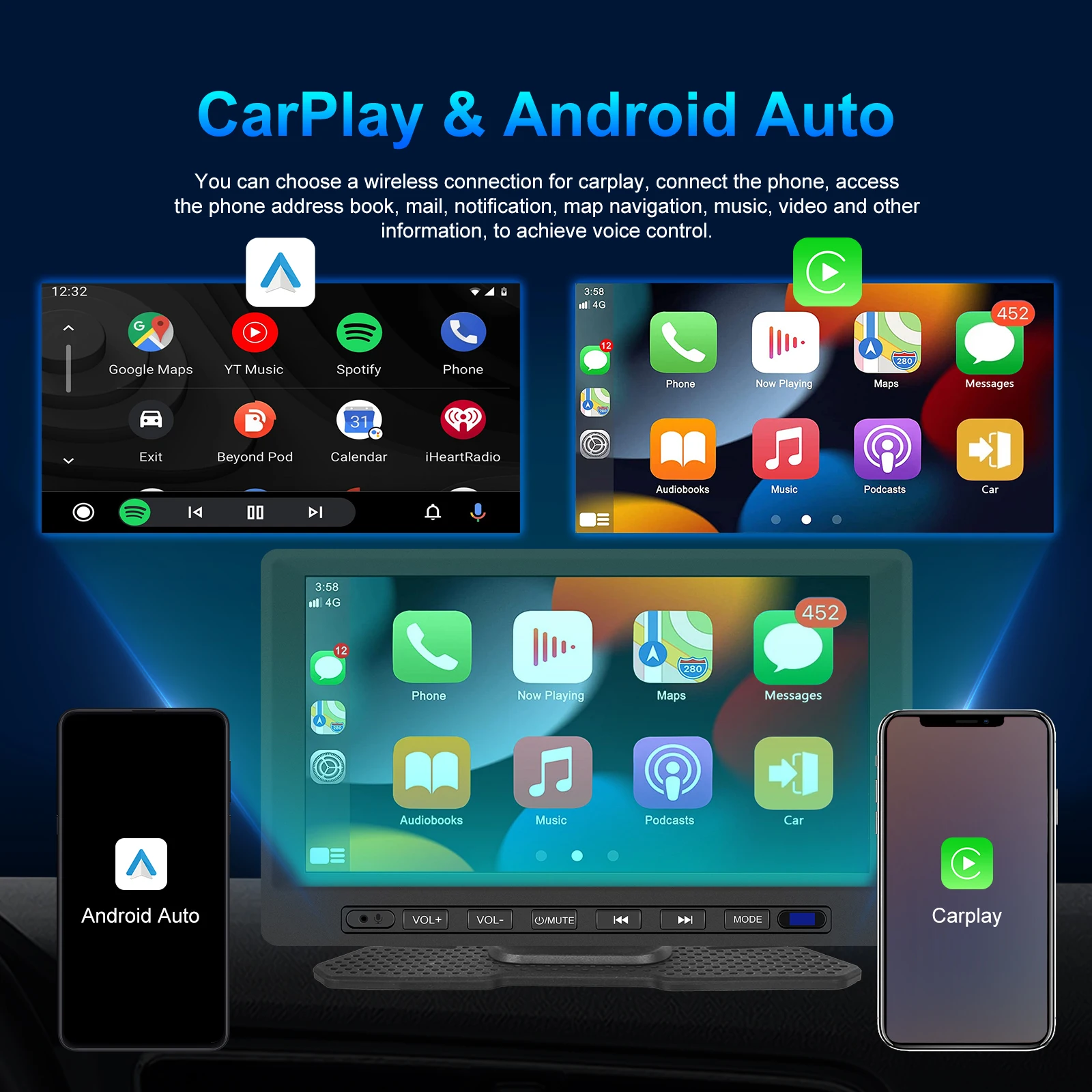 LeeKooLuu 7 inch Universal Wireless Carplay Android Auto Car Radio for VW Nissan Toyota Honda KIA Ford Multimedia Video Player