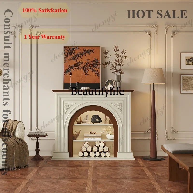 B56 New Chinese fireplace cabinet French retro decorative cabinet Living room background wall electronic simulation fire entranc