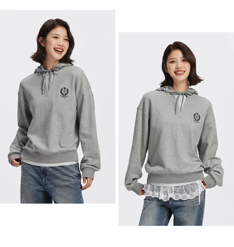 Semir Damen Hoodie mit Kapuze Übergroß Stickerei Patchwork Faux Zweiteiler Campus-Stil Herbst Sweatshirt Alltagskleidung 2026 – Detail 4