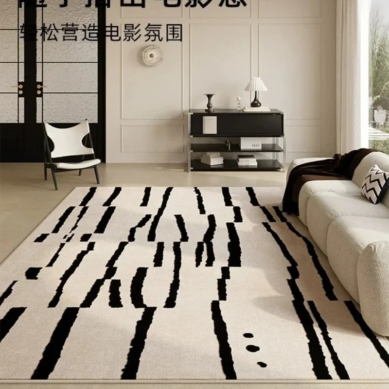 Minimalist Irregular Grid Carpet Bold Line Geometric Pattern Floor Mat for Living Room Bedroom Indoor Home Decoration