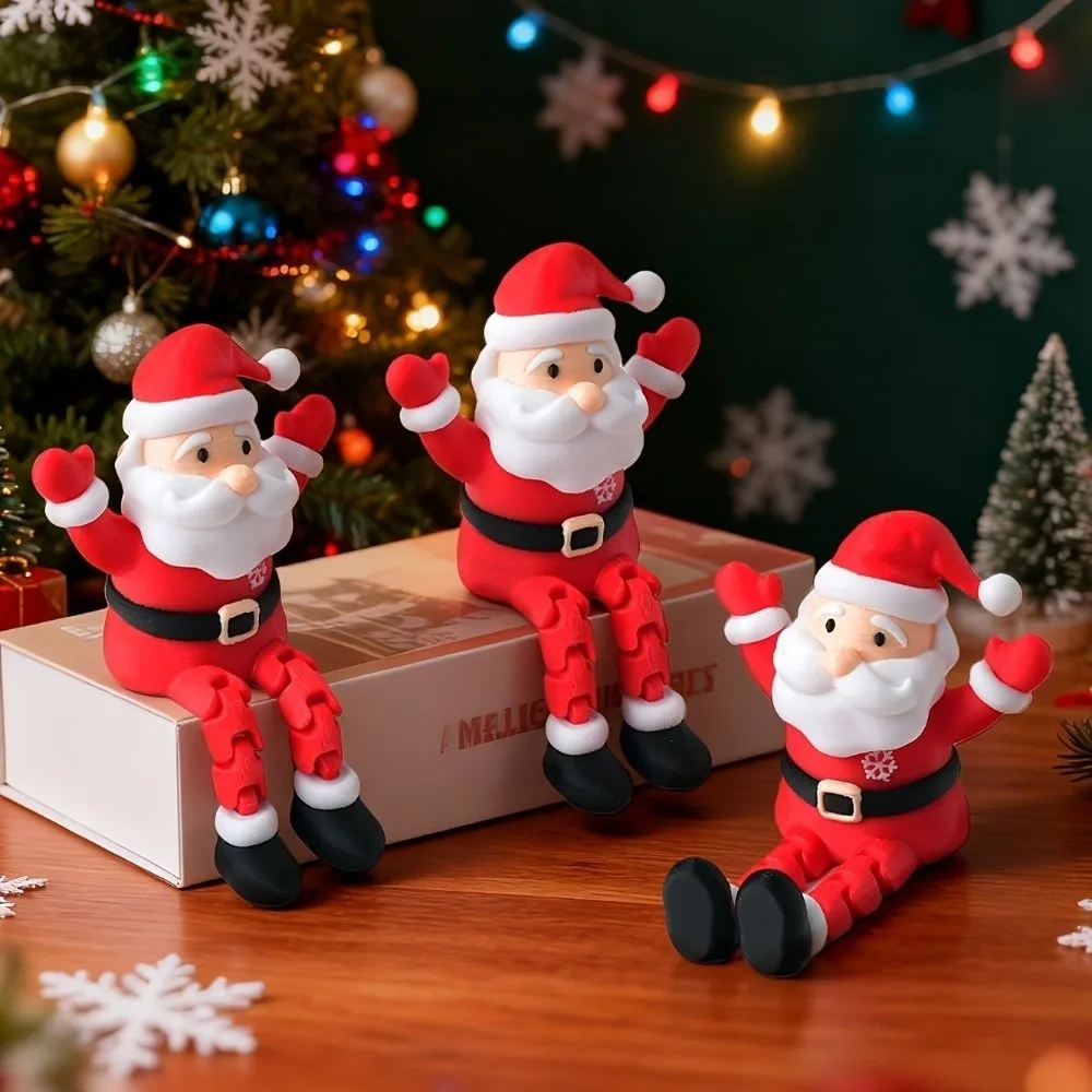 Articulated Movable Santa Claus Sitting Statue 3D Printed Cartoon Movable Santa Claus Figurine Plastic Mini Santa Claus Ornament