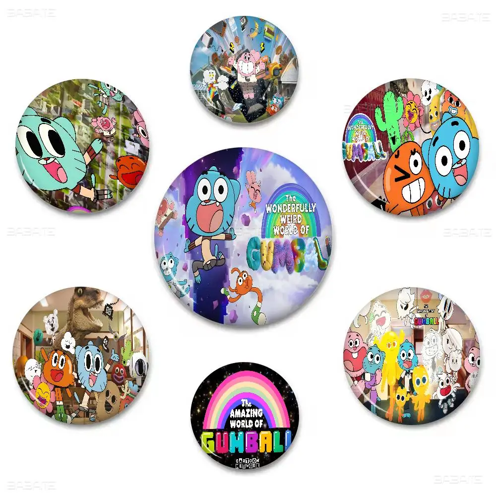 The Amazing Funny W-world Of Gumball Photo Brooches Creative Round Badge Gifts Pins 32/44/58mm