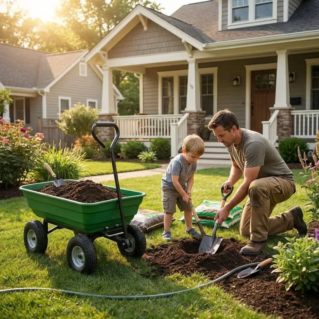 Garden Cart Heavy Duty Utility Lawn Yard Dump Cart Wagon Carrier with Sturdy Steel Frame Wheelbarrow Garden Cart  600 Lbs  4-Wheel