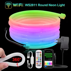 DC 24V Neon Light WS2811 Flexible Led Strip Waterproof 360 Degree Round Lighting Tuya Wifi Bluetooth APP Control Neon Tube