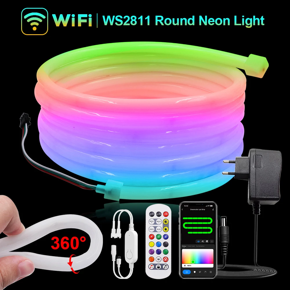 DC 24V Neon Light WS2811 Flexible Led Strip Waterproof 360 Degree Round Lighting Tuya Wifi Bluetooth APP Control Neon Tube