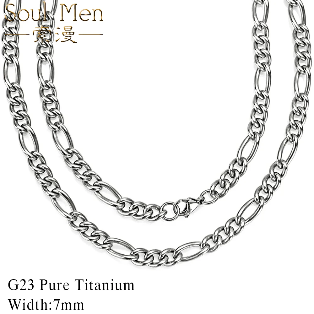 

7mm Classic Men Women Curb Necklace Pure Titanium Hypoallergenic Link Chain Silver Color 22", 24"