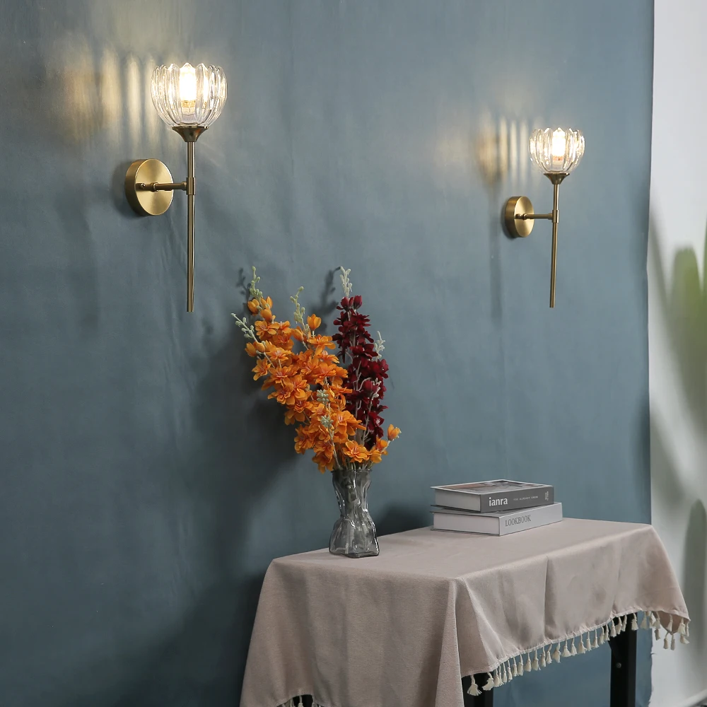 New Vintage Led Wall Lamp Wall Sconce Glass Shade Creative for Bedroom Bedside Living Room Flower with Adjustable Wall Lights