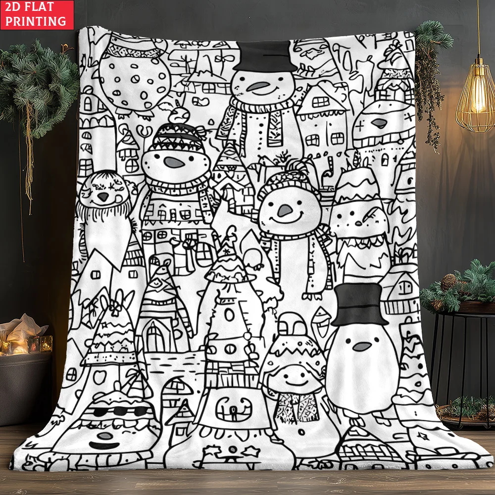 1pc 2D Flat Snowman Printed Lightweight Throw Blanket, Decorative Blanket for Home, Sofa, Bed, Travel and Camping