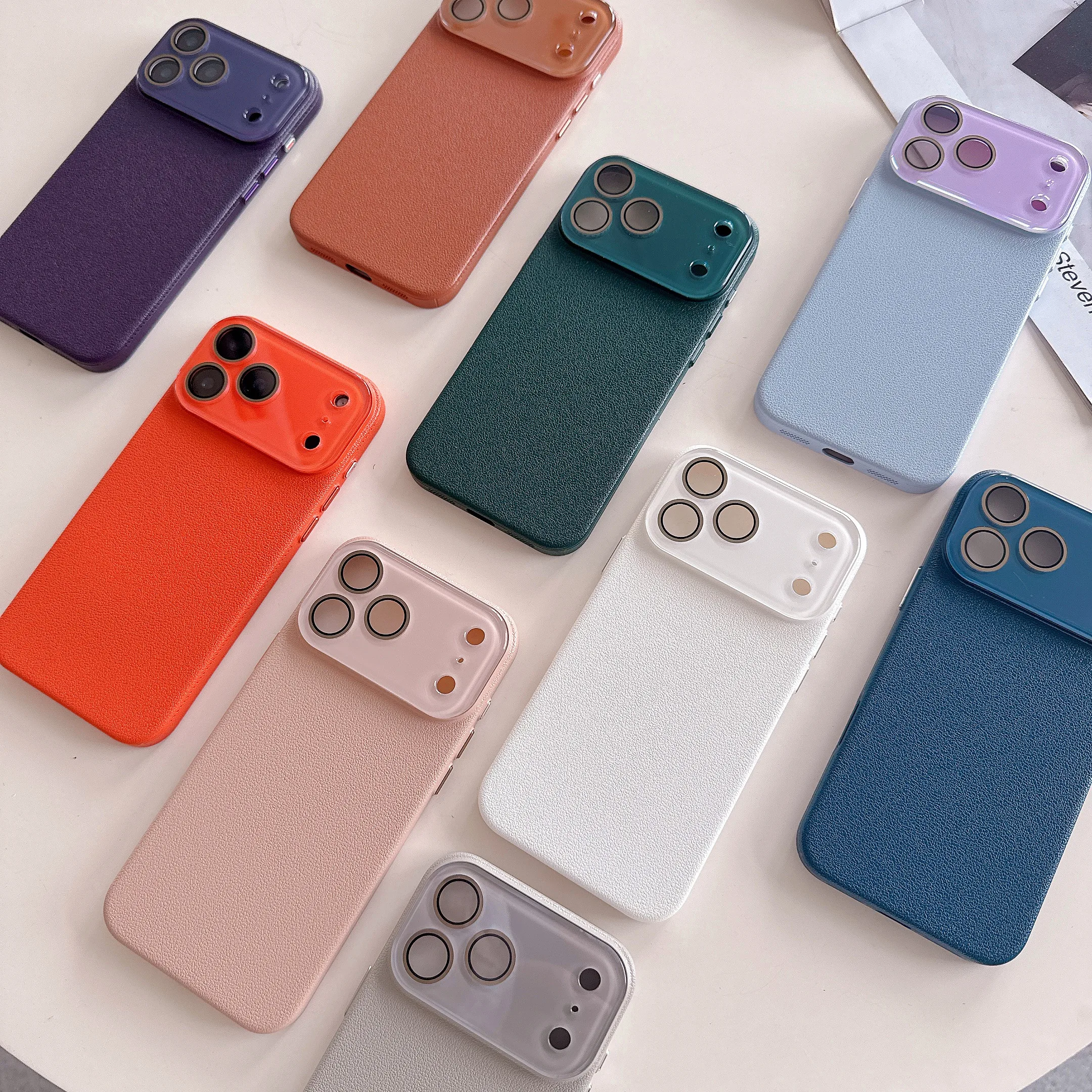 Luxus Glas Kamera Kristall Fall Für iPhone 17 Air 16 15 14 13 12 11 Pro Max Plus Harte PC Leder Textur Rüstung Stoßfest Funda