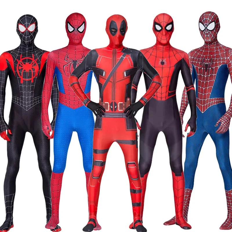 Anime Spiderman Costume Spider Man Deadpool Spider Gwen Boys Girls Cosplay Zentai Jumpsuit Bodysuit Halloween Costumes for Adult