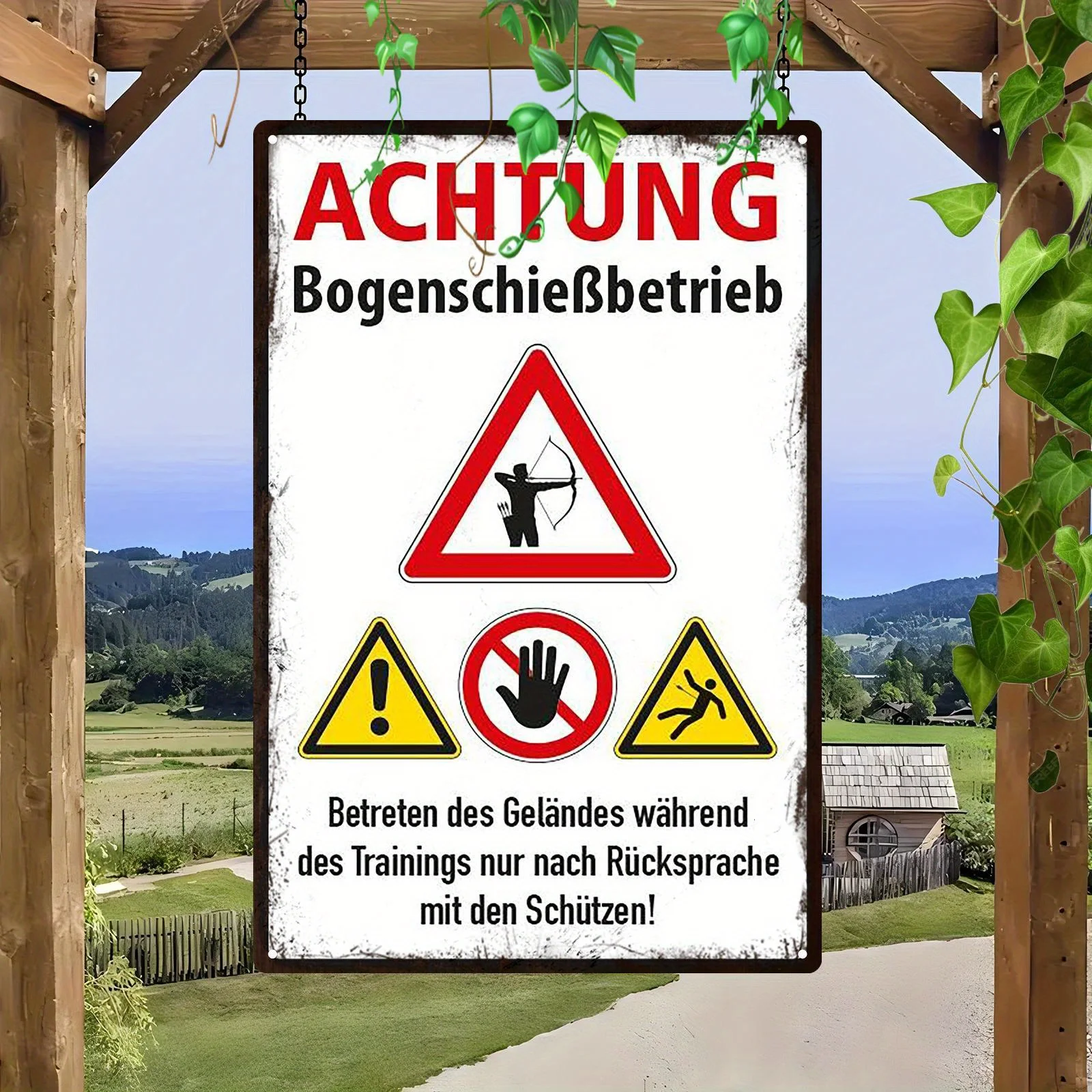 2D Flat, 1pc Aluminum German Archery Range Warning  Wall Decor with   Wall Decor Sign Visual Safety Signage DurableSign Material