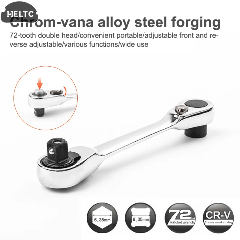 1PCS NEW Mini Double Headed Ratchet Wrench 1/4 Inch Drive Socket Screwdriver Bit Driver Quick Release Ratchet Wrench Hand Tools