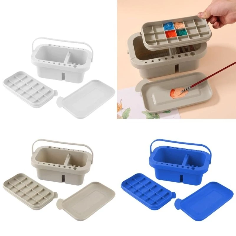 Art Paint Brush Tub with Lid Palettes Brush Holder Paint Brush Washer Clean Pots