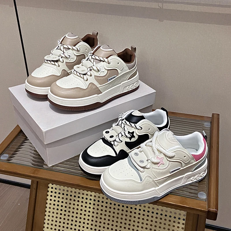 Good Quality Women Footwear 2025 New Designer Spring Fashion Casual Shoes Pu Leather Woman Sneakers Women's Vulcanize Thick Sole