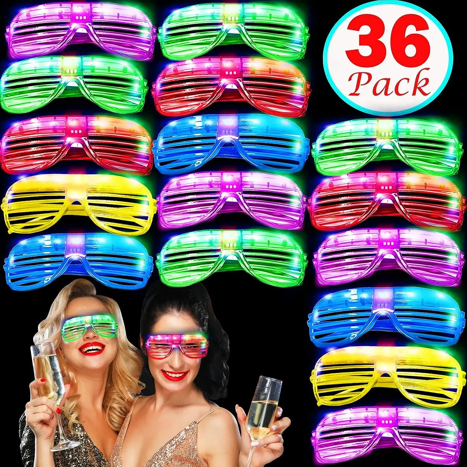 36Pc Light Up Glasses Shutter Shades LED Glasses Glow in The Dark Glasses Neon Flashing Sunglasses Party Favors Birthday Wedding