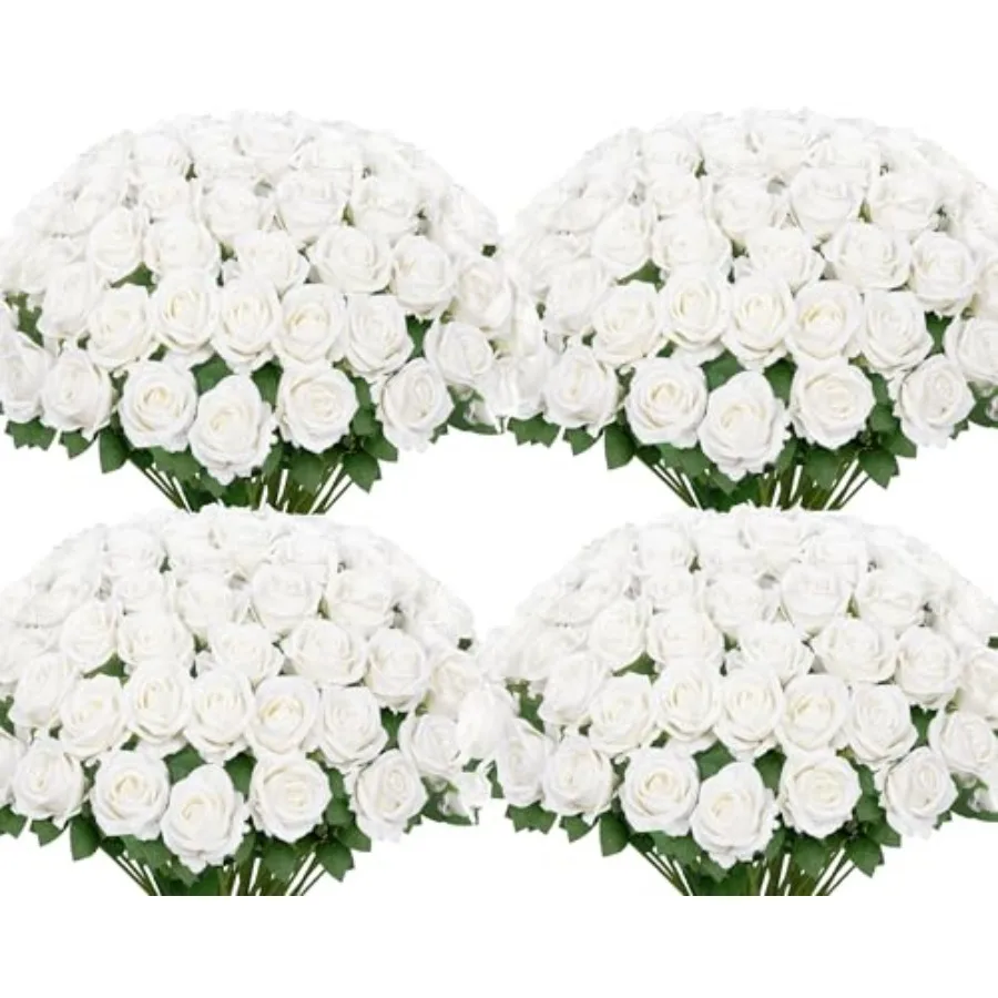 100 Pcs Fake Roses Artificial Flowers Bulk Real Touch Velvet Silk Flowers with Long Stems for Wedding Bridal Bouquet DIY Table