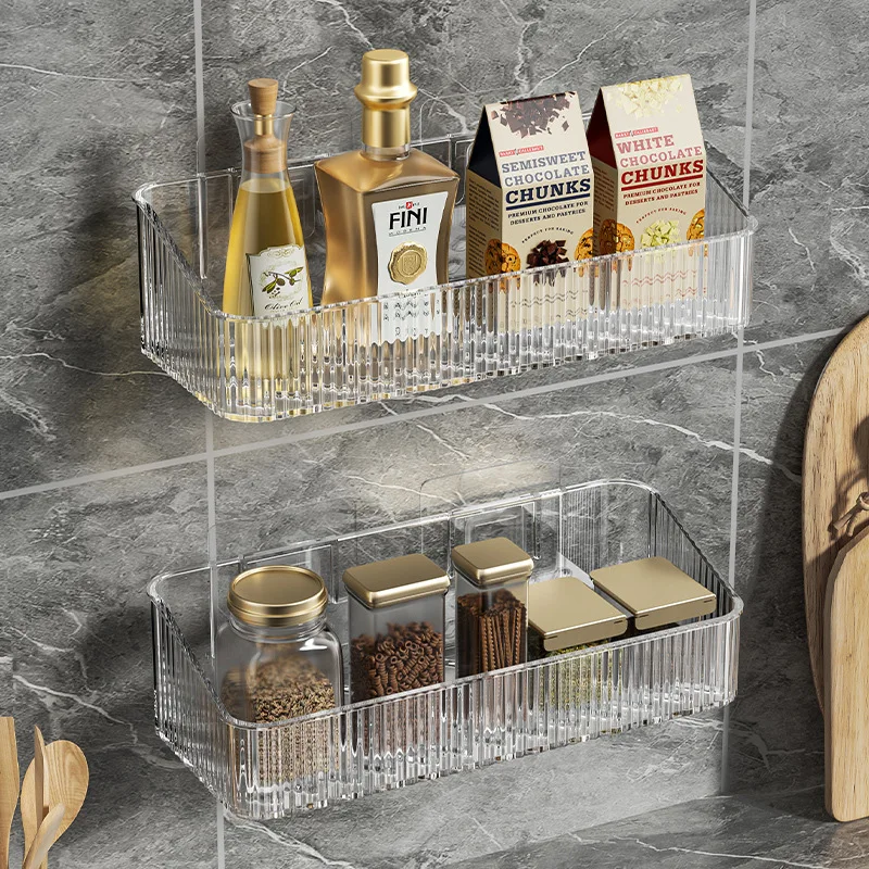 

PET wall-mounted Storage Box Kitchen Bathroom Storage Shelf punch-free Storage Rack Domestic Strong Load Bearing