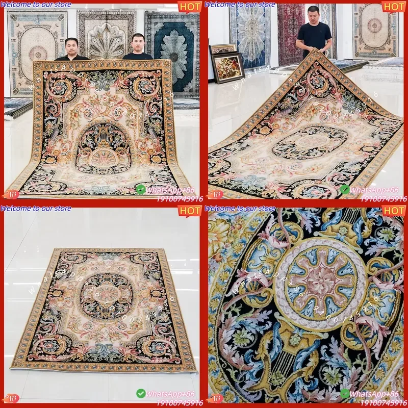 CECertificate 186x274cm YILONG European Style Handmade Wool Carpet Savonnerie Handknotted Carpet