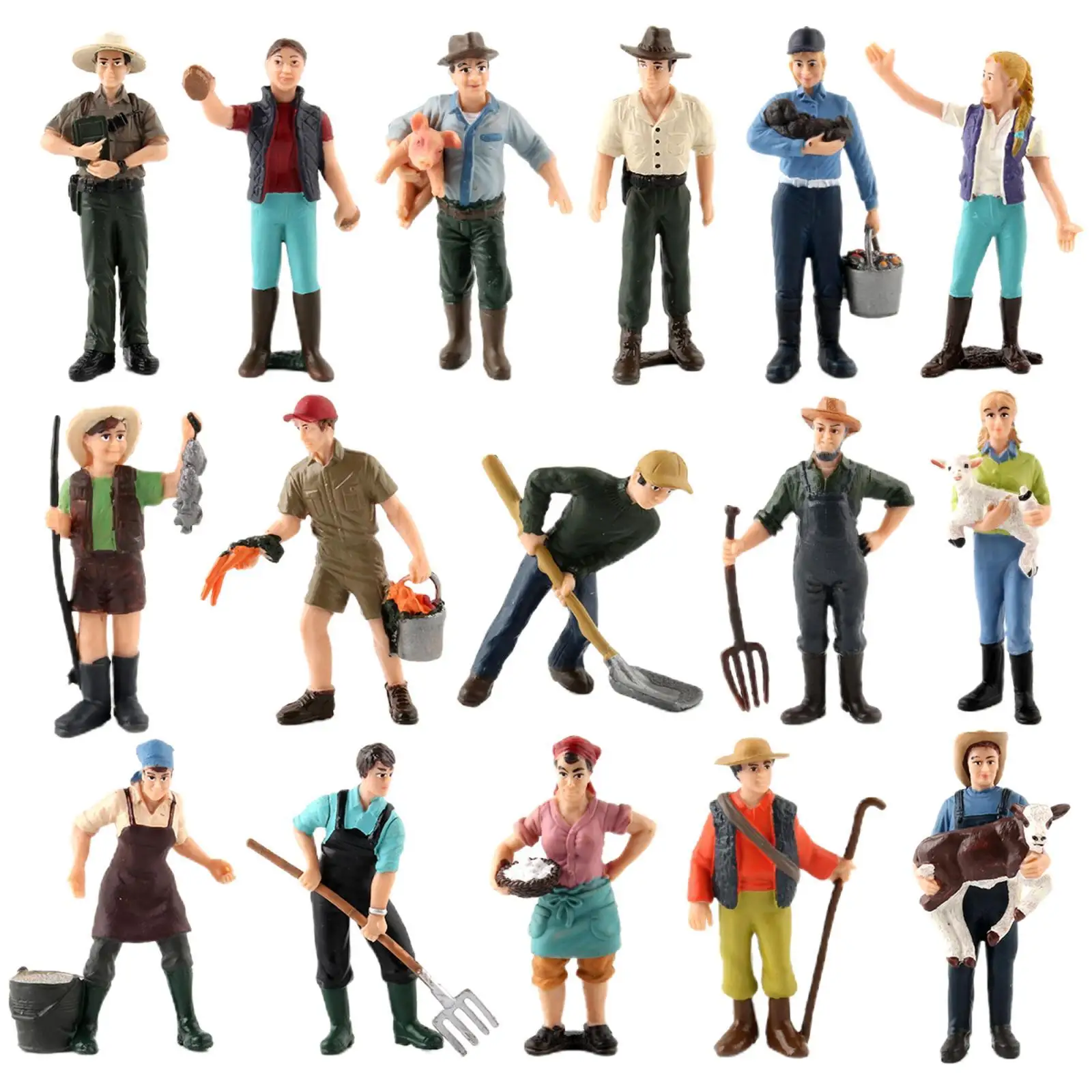 16Pcs People Figures, ed Farmer People Figurines Plastic Model People Toys Playset for Kids Toldders