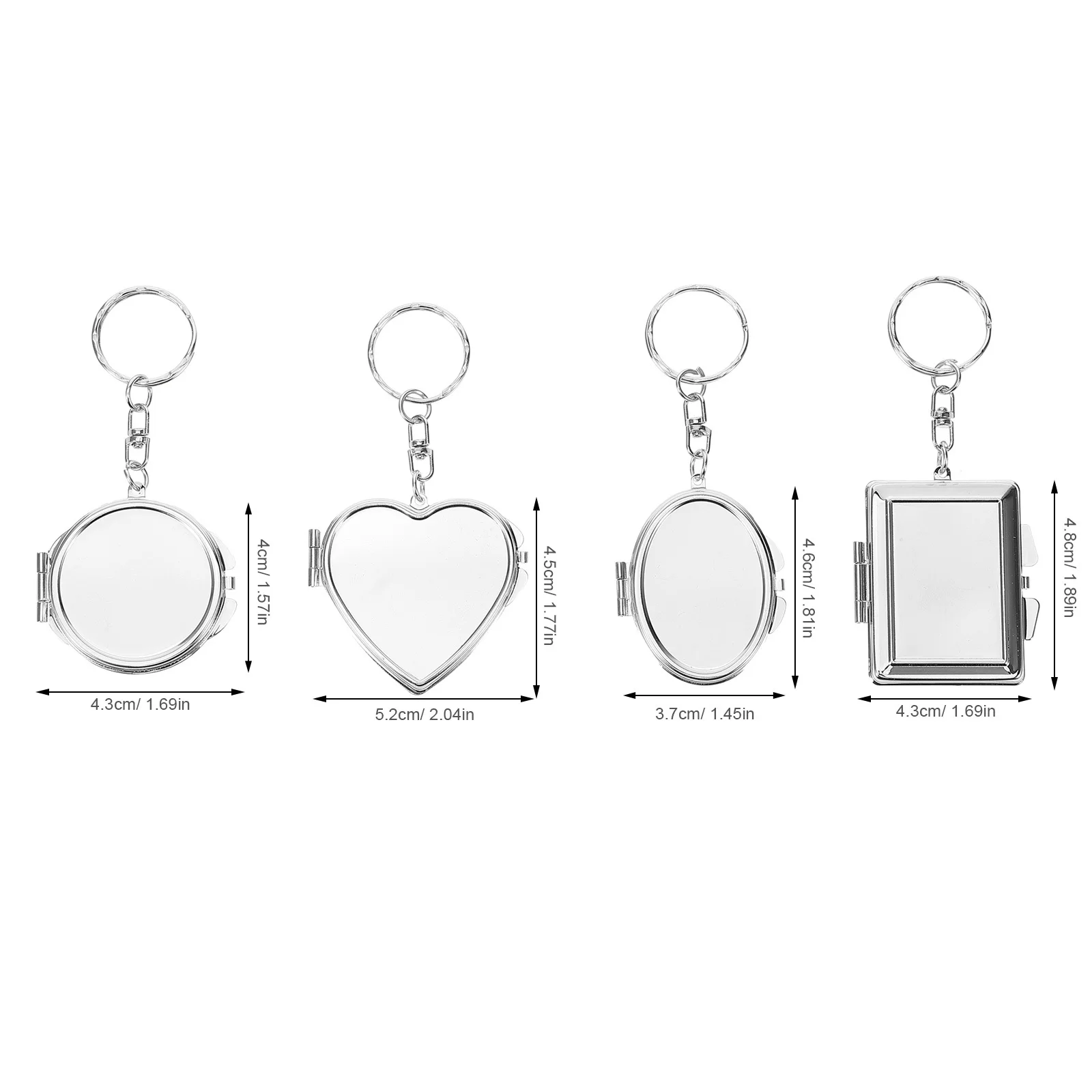 Mini porte-clés miroir pliant en métal, 4 pièces, miroir de poche Compact, pendentif de forme créative, fournitures
