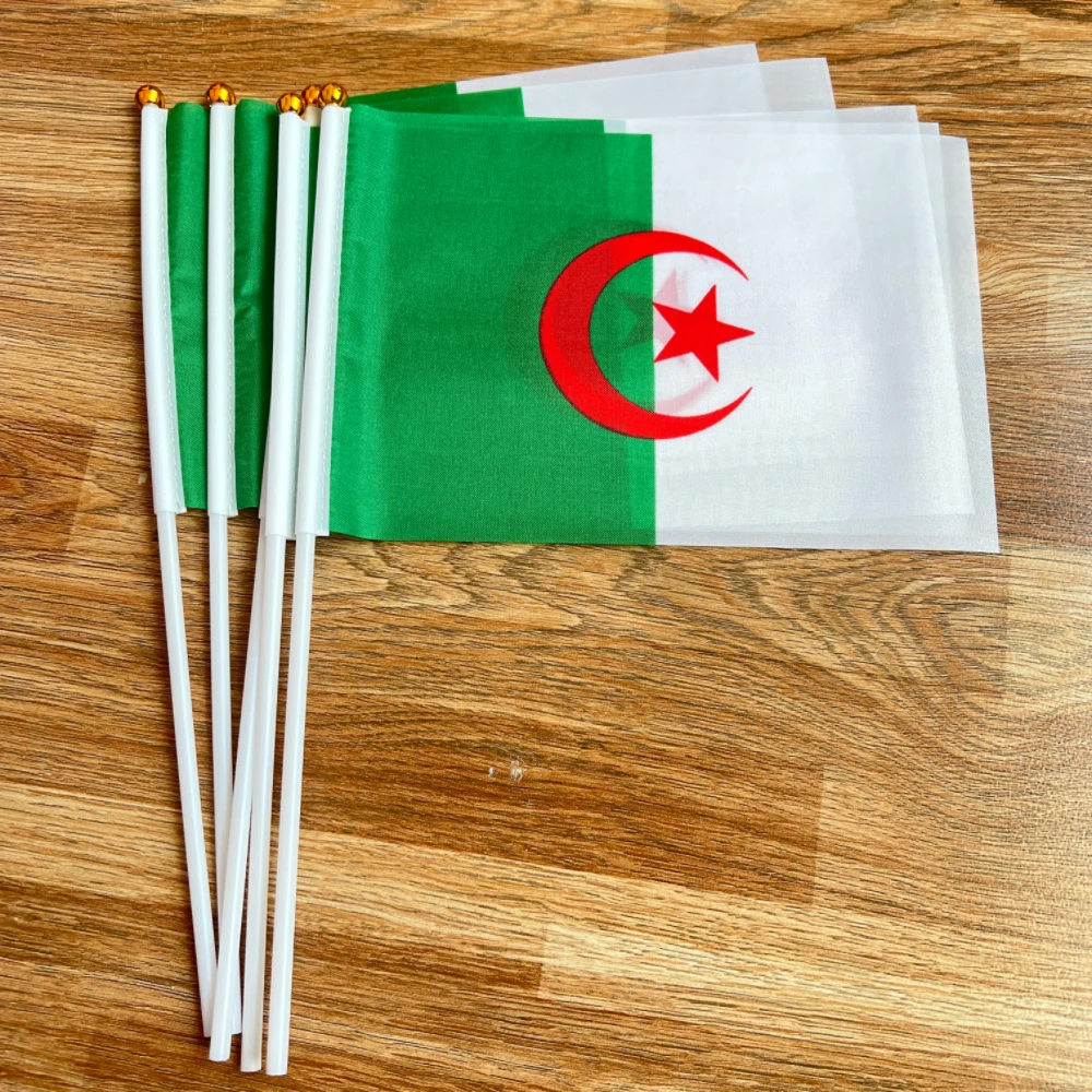 14 x 21cm5/10/50/100pcs Algerian hand-held plastic stick flag Outdoor celebration event Algeria small flag
