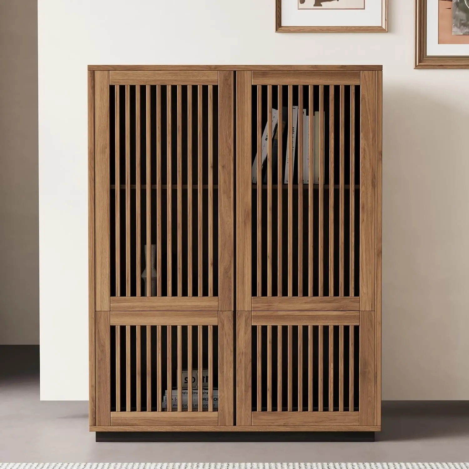 Lemari Penyimpanan Pintu Berpalang Kayu - Desain Multifungsi, Elegan dan Minimalis, Sempurna untuk Ruang Tamu, Ruang Makan