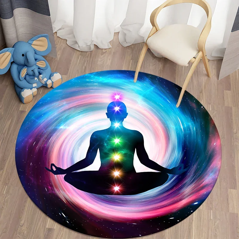 Mandala Chakra Round Rugs Living Room Yoga Meditation Carpet Area Rug Bedroom Floor Mat Round Rug Kitchen Bathroom Anti-Slip Mat