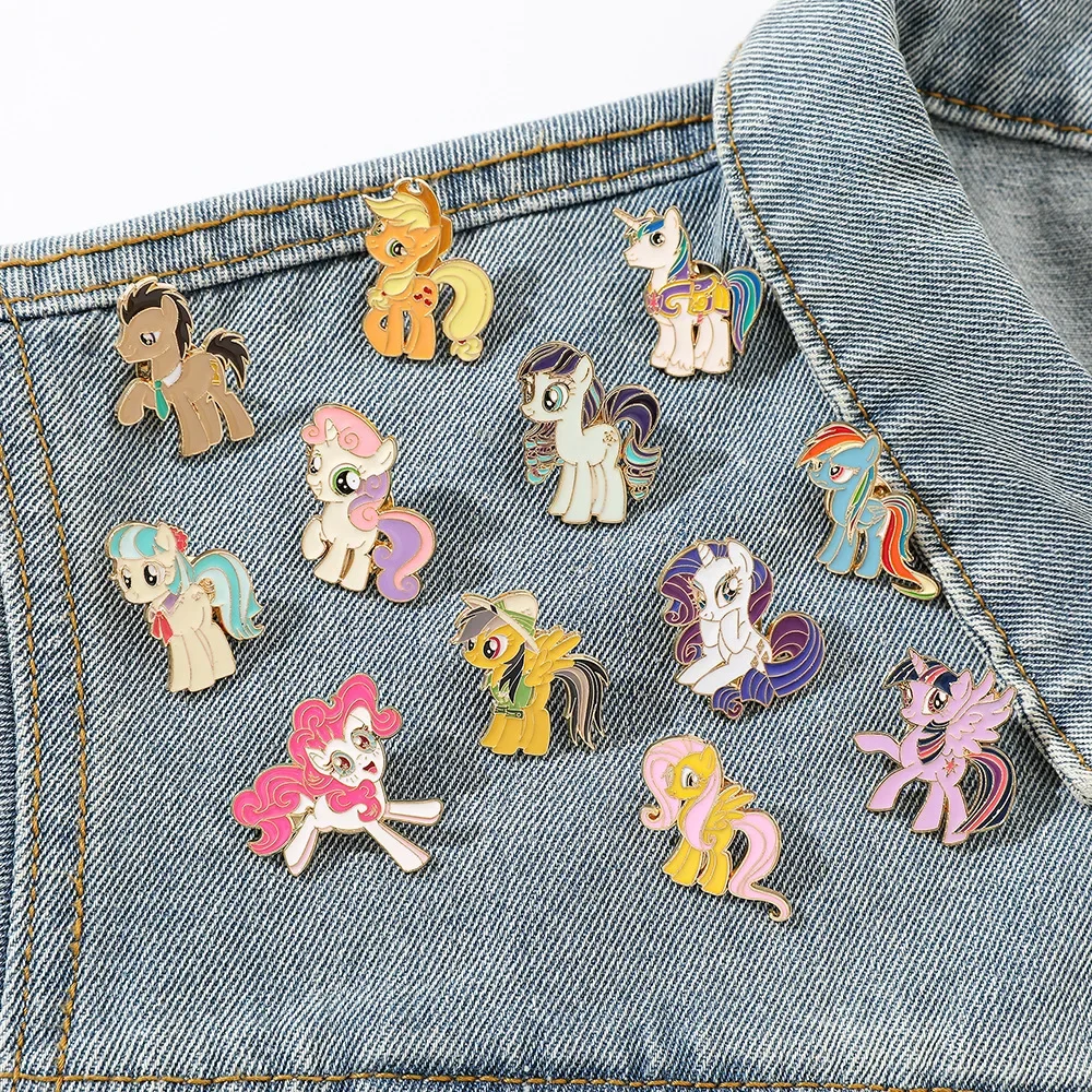 

12pcs My Little Pony Peripheral Cartoon Kawaii Cute Metal Badge Schoolgirl Brooches Accessory Backpack Decoration Festivals Gift