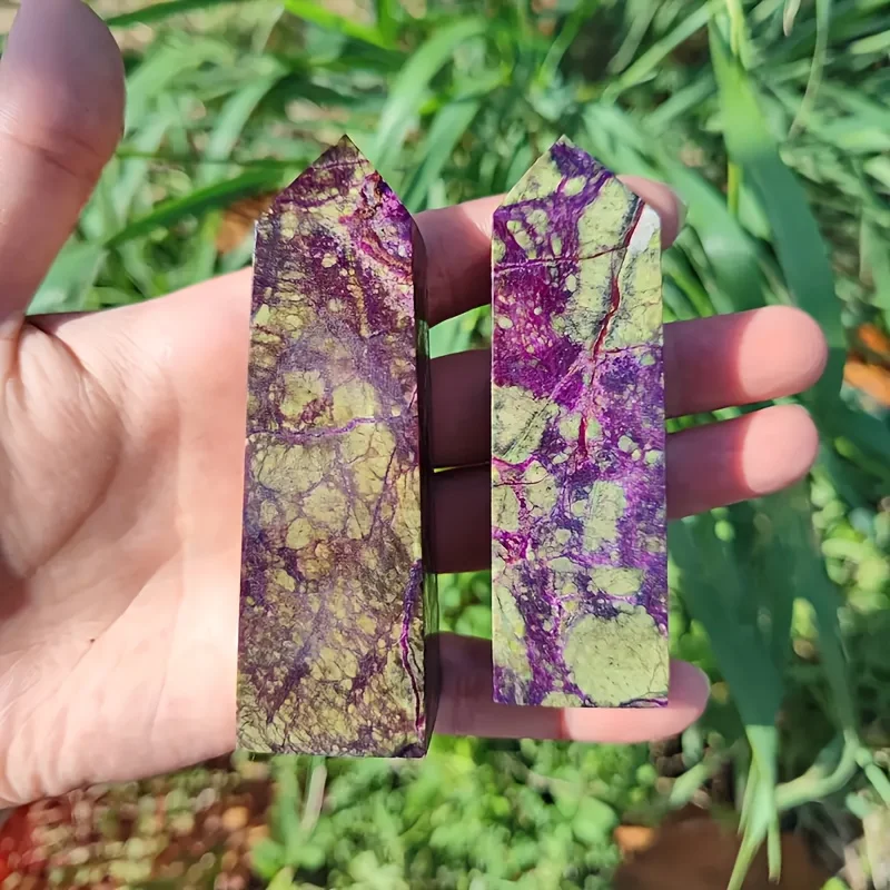 

1pc Natural Tasmanian Quartz Crystal Tower - Deep Purple to Green Gradient Prism, Rare Atlantis Stone Spiritual Decor for Home