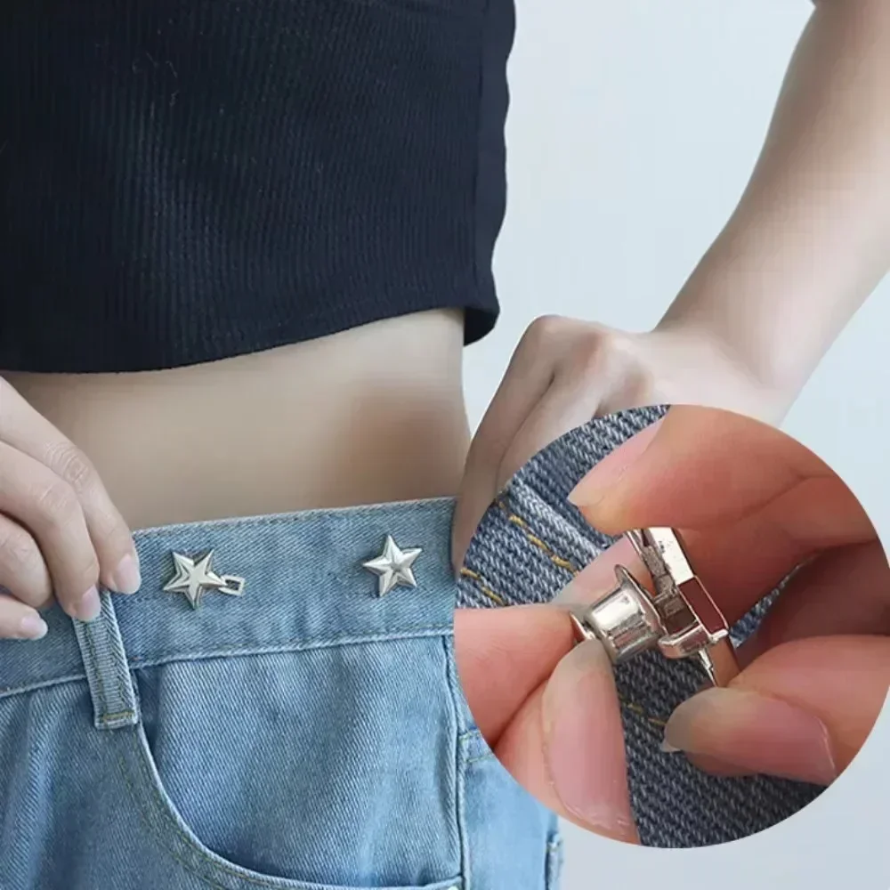 1pair Jeans Button Adjustable Clips for Pant Skirts Waist Tightener Buckle Snap Button Adjuster Pants Pin Retractable Button