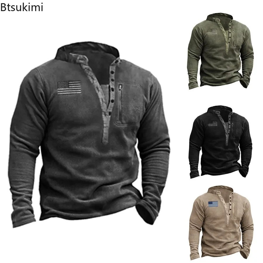2026 Autumn Winter Men's Fleece Warm Hoodies Outdoor Hiking Sweatshirts Training Tactical Tops Long Sleeve Loose Pullovers Male