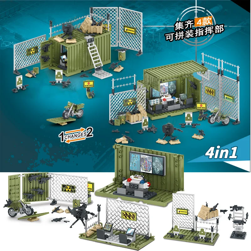 

World War II Military Series 4 in 1 Container Command Center DIY Weapon Accessories Building Blocks Bricks Toys Christmas Gifts