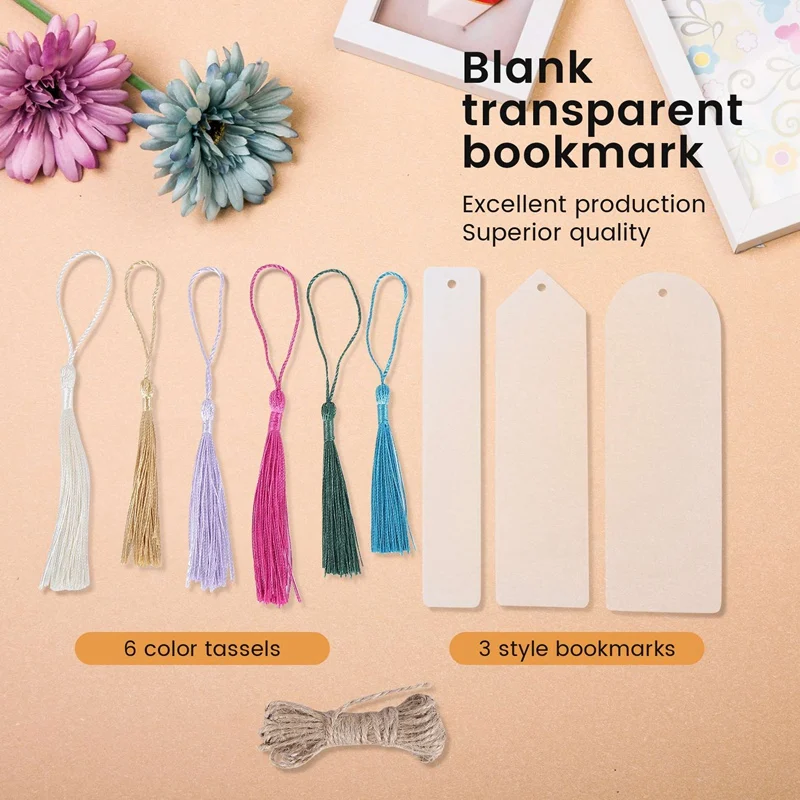 30Pcs DIY Acrylic Bookmark Blank Transparent Bookmark Tassel Bookmark Set For Notebook, Party Decors