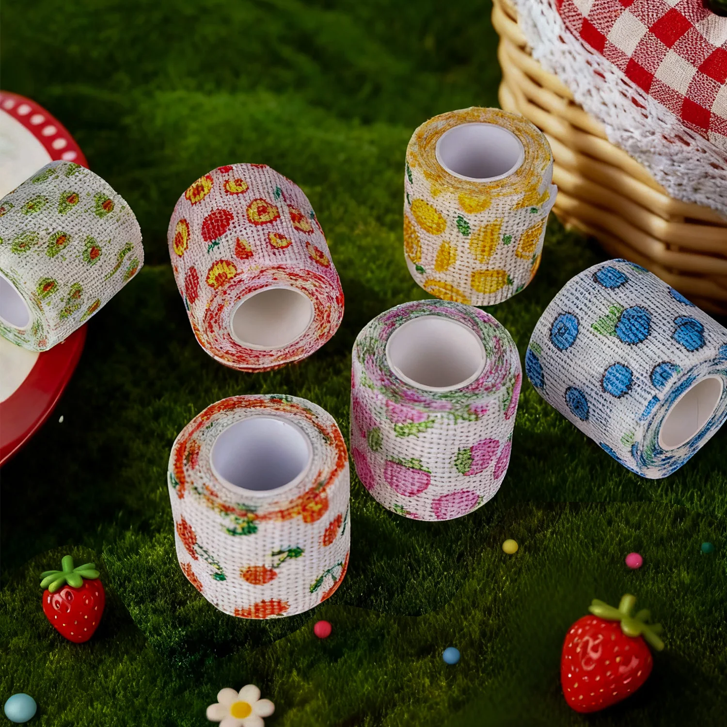 Fruit Print Self Adhesive Tattoo Elastic Bandage 5CM*4.5M Sports Wrap Tape for Finger Joint Knee First Aid Kit Pet Bandage
