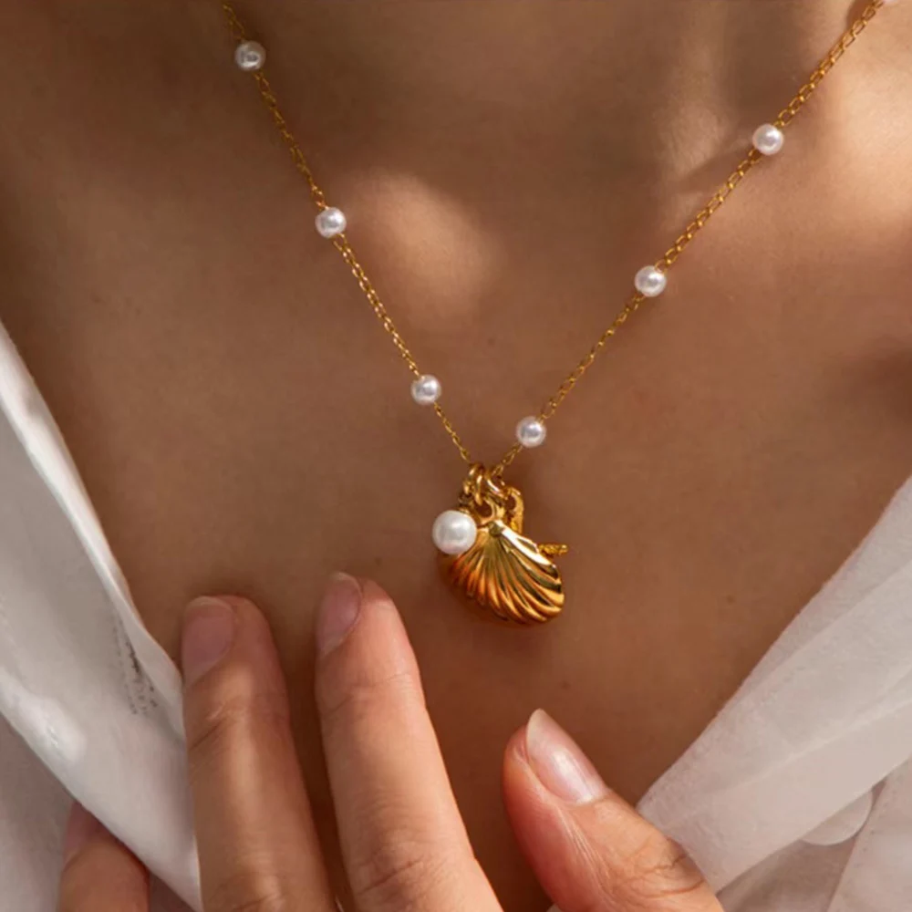 Trend Elegant Jewelry Heart Pendant Necklace For Women Fashion Irregular White Imitation Big Pearl Chain Choker Necklace N0456_voghion.com