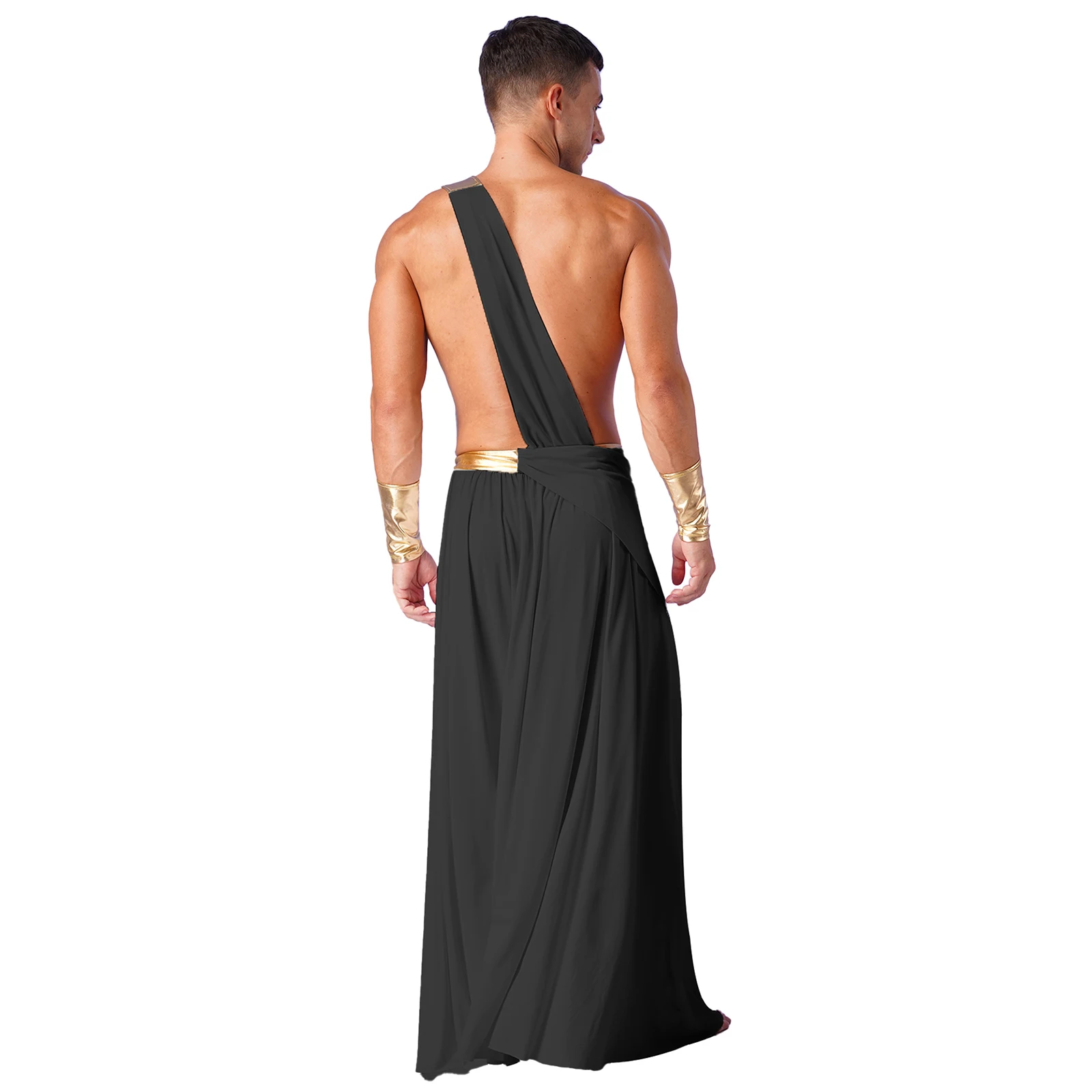 Mens Roman Emperor Toga Halloween Greek Warrior Gladiator Costume Ancient Greek Mythology God Cosplay Long Skirt with Wristbands