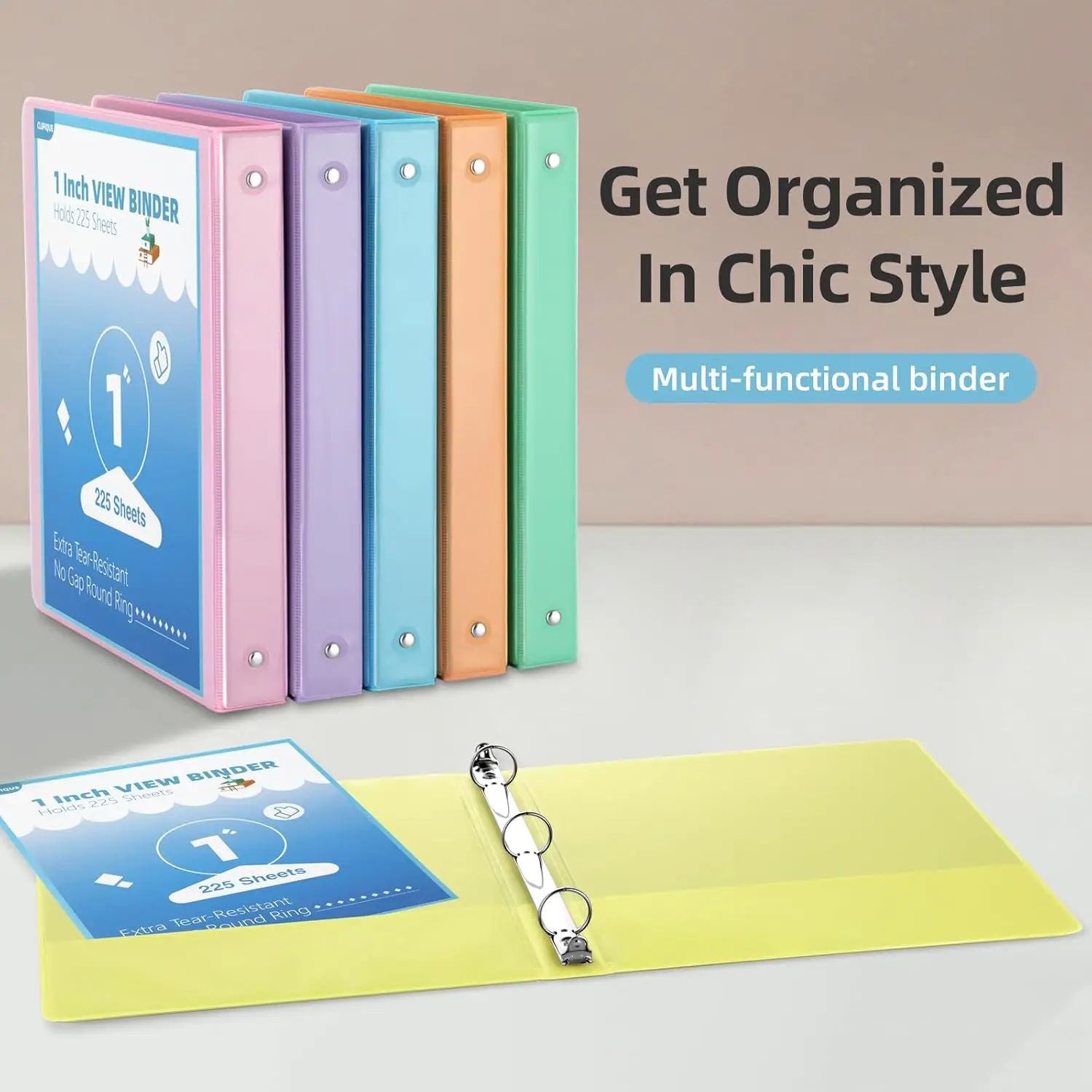 

New 1'' 3-Ring-Binder with Pockets, 200 Sheets Capacity, 1 inch Binders fits 11" x 8.5" US Letter Size, for School,Office&Home