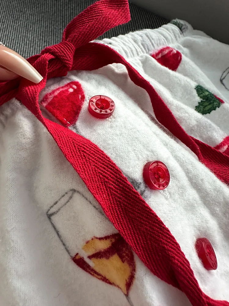 Damen Niedlicher Cartoon-Druck 100% Baumwolle Gebürstetes Pyjama-Set Frühling Herbst Langarm-Oberteil Lange Hose 2-teilig Loungewear Homewear – Detail 25