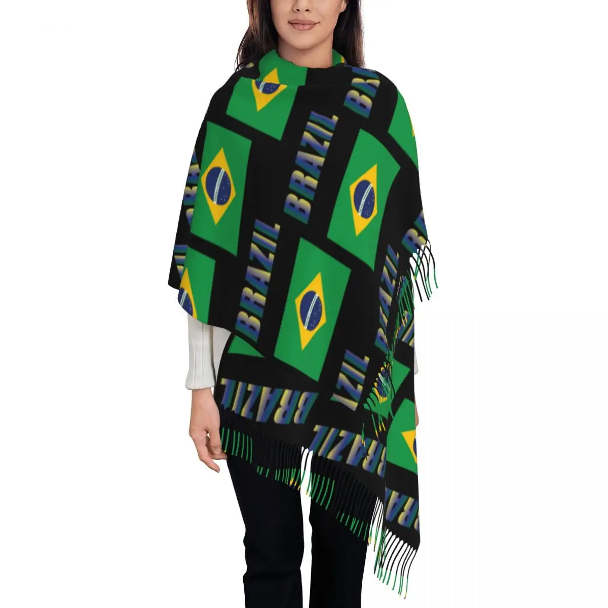 Brazil Flag For Fans Scarf Tassel Scarves for Women Soft Warm Shawls and Wraps Long Fall Winter Shawl Wrap