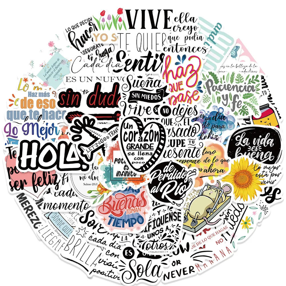 10/30/50 Stück Spanische Motivations-Aufkleber mit Sprüchen, Cartoon-Inspirations-Sticker, DIY Scrapbook, Handy, Koffer, Graffiti-Aufkleber-Set