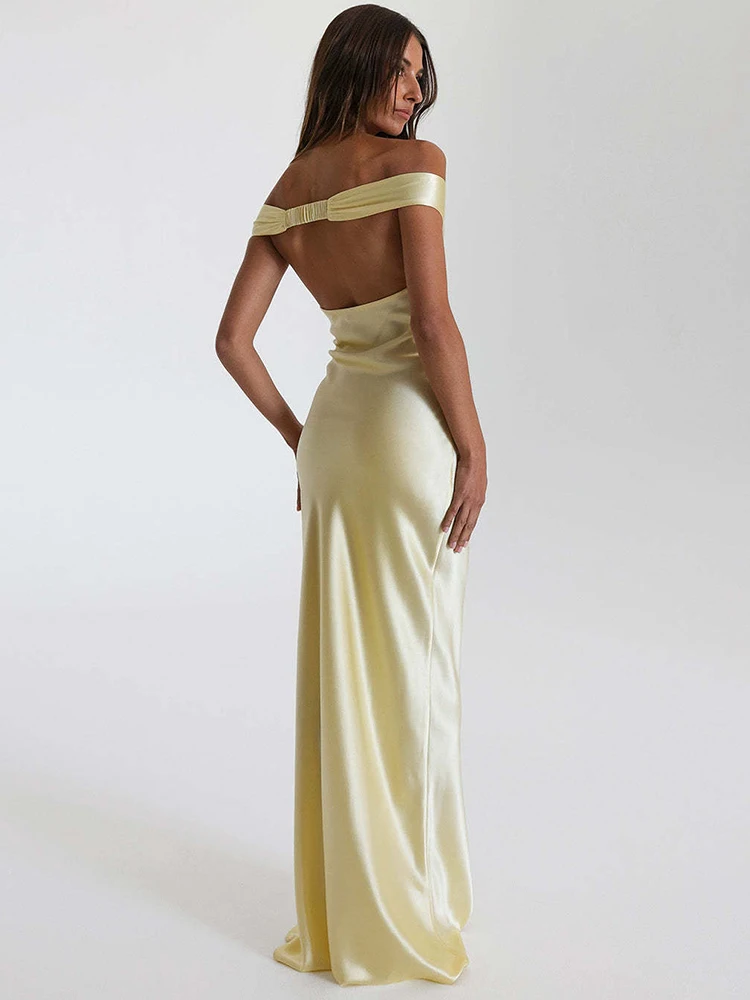 فستان ماكسي مثير بدون أكتاف من الساتان بدون ظهر فستان نسائي طويل بدون حمالات بدون أكمام بخصر عالٍ للحفلات والنوادي #3