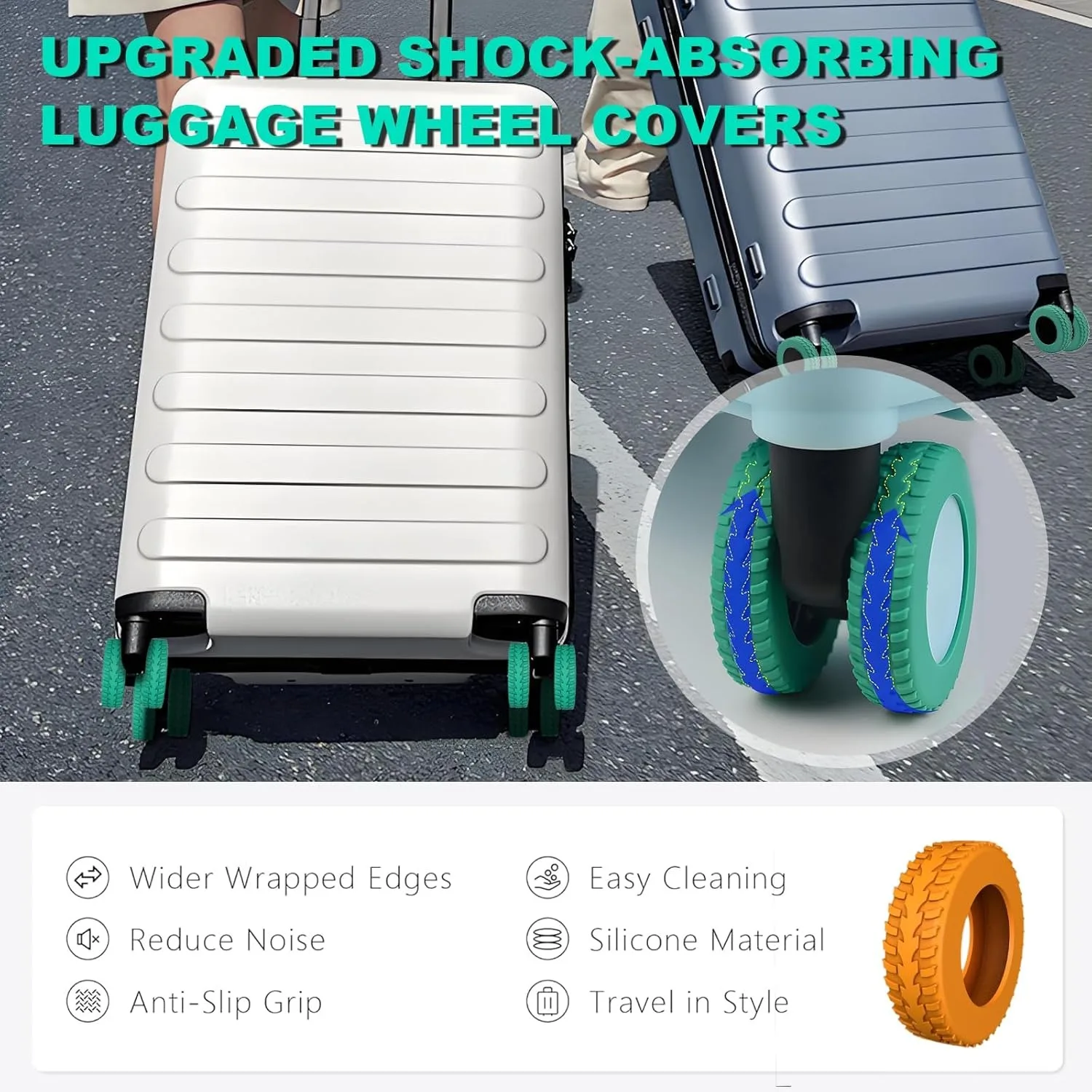 

8 Pcs Green Silicone Suitcase Wheel Covers, Durable Protector for 2-2.4" Spinner Wheels, Practical Luggage Accessories