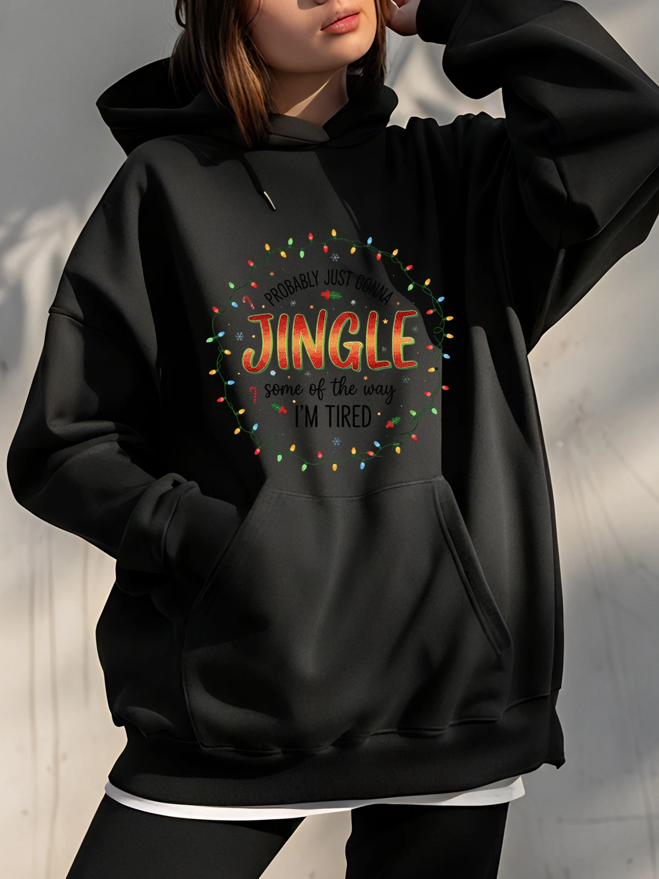 

Рождественская толстовка с текстом и подсветкой для повседневной носки в праздничном сезоне