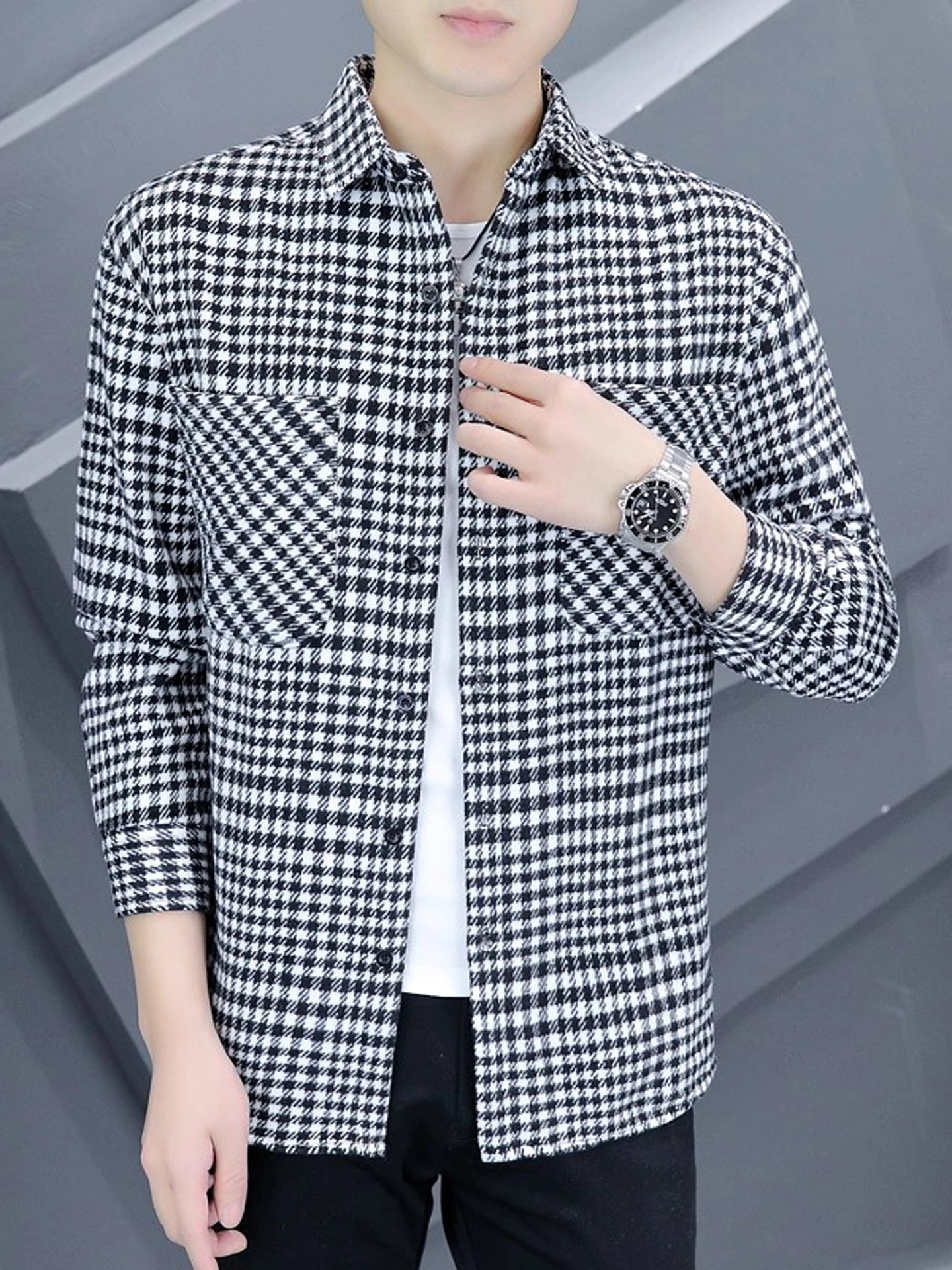 

Мужская свободная длинная рубашка в клетку для весны и осени, повседневная, модная, универсальная, тонкая верхняя одежда, удобный топ из полиэфирного волокна